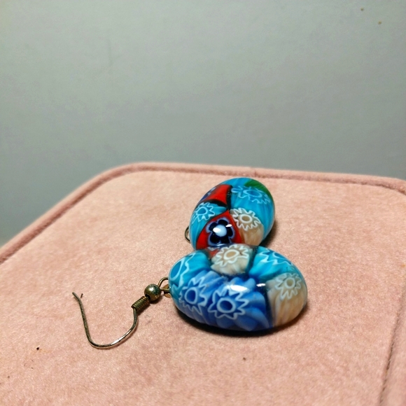 Vintage Unique Multi Color Oval Cabochon Earrings Silver French Wires - Picture 8 of 8